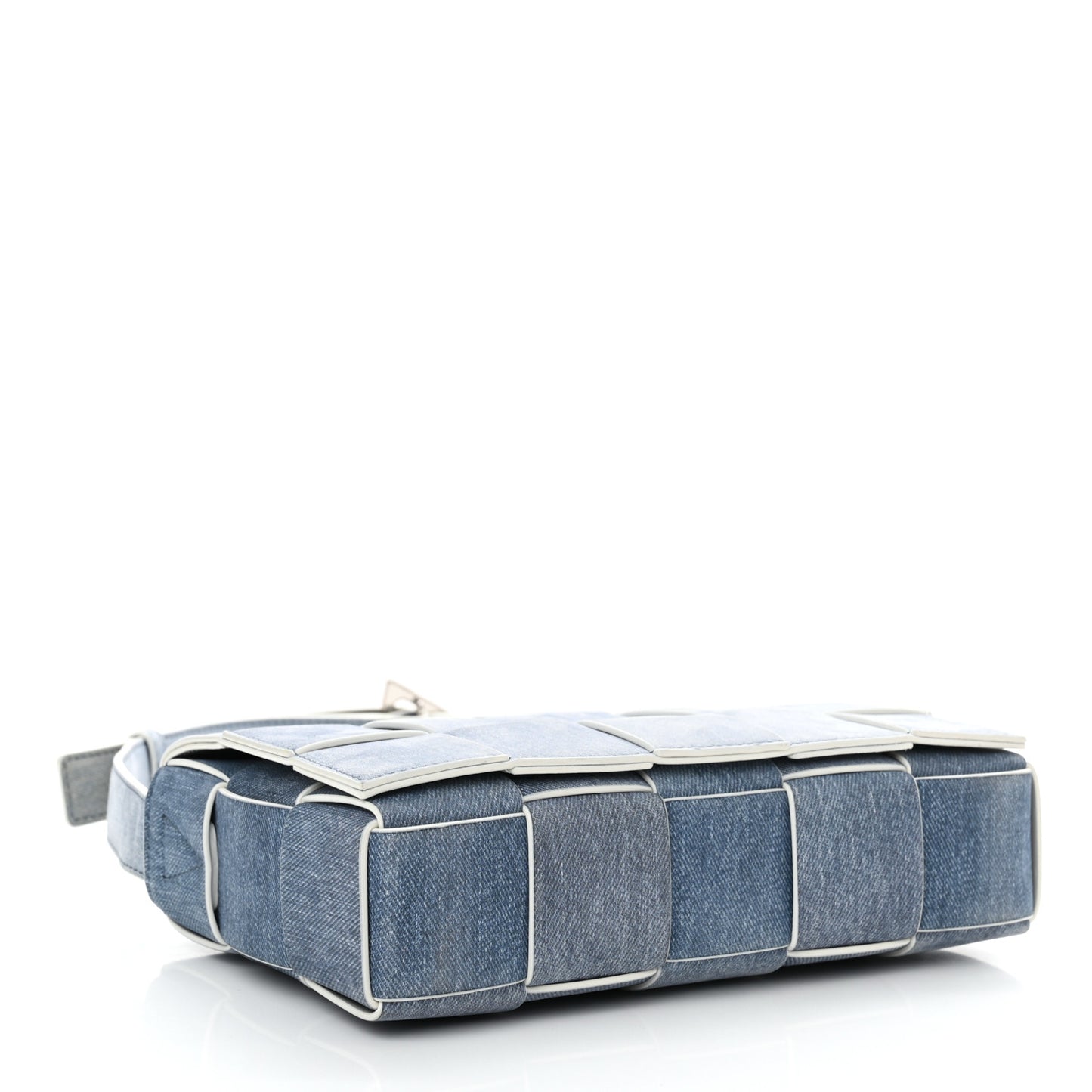 Calfskin Denim Print Maxi Intreccio Cassette Crossbody Bag Blue