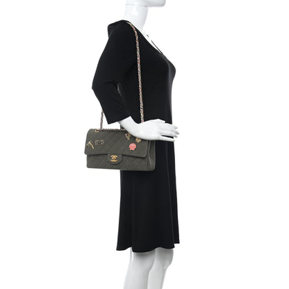 Chanel Canvas Quilted Coco Cuba Charms Medium Double Flap Khaki 2 of 10