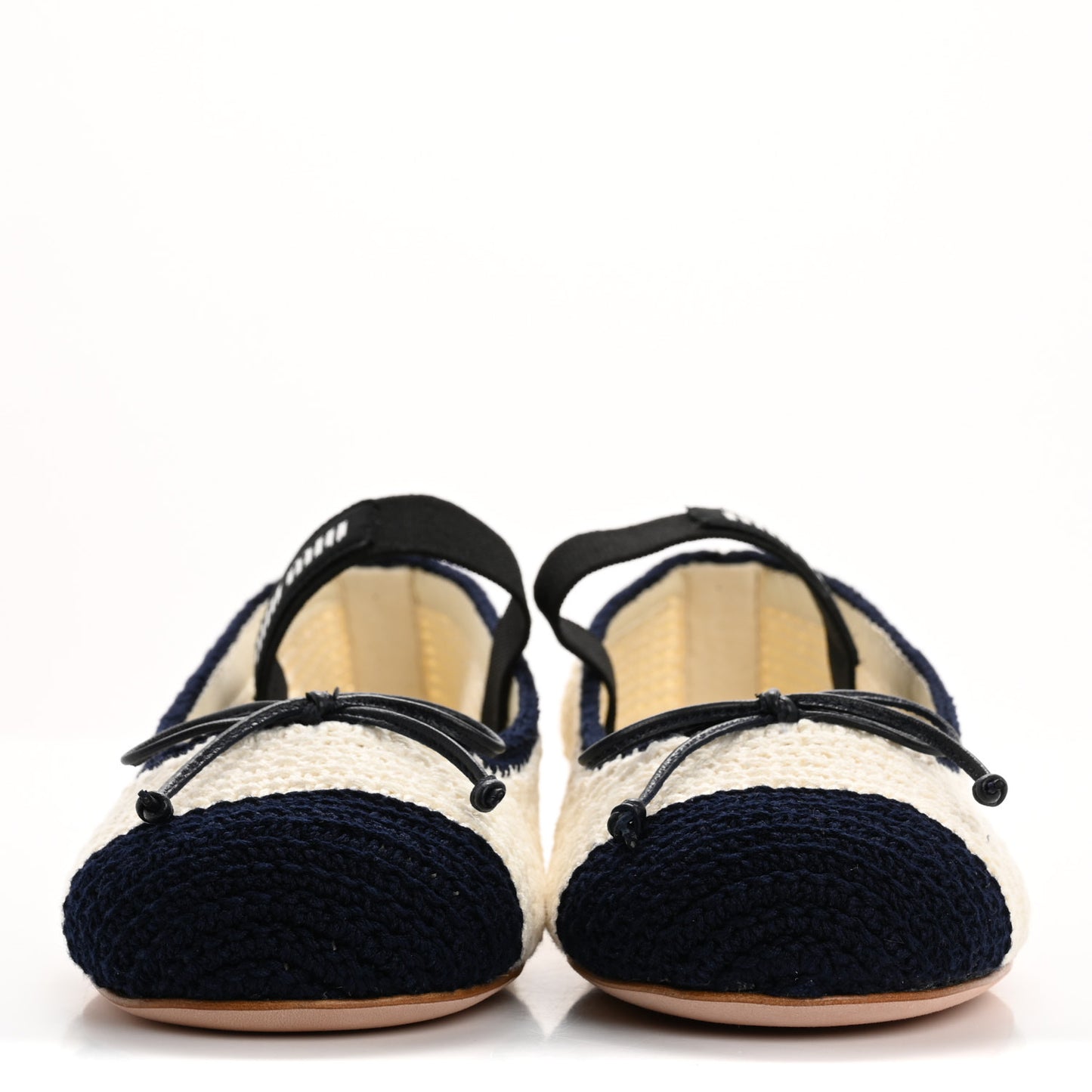 Cotton Crochet Knit Ballerina Flats 39 Avorio Blue