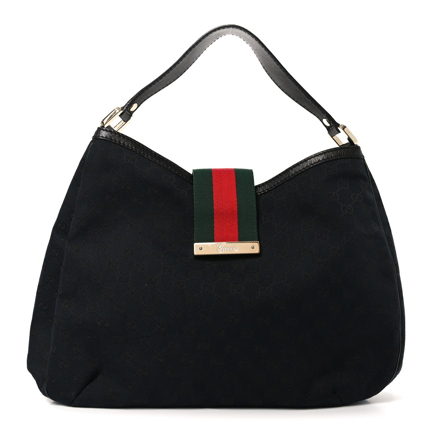 Gucci Monogram Large New Ladies Web Hobo Black 1 of 11