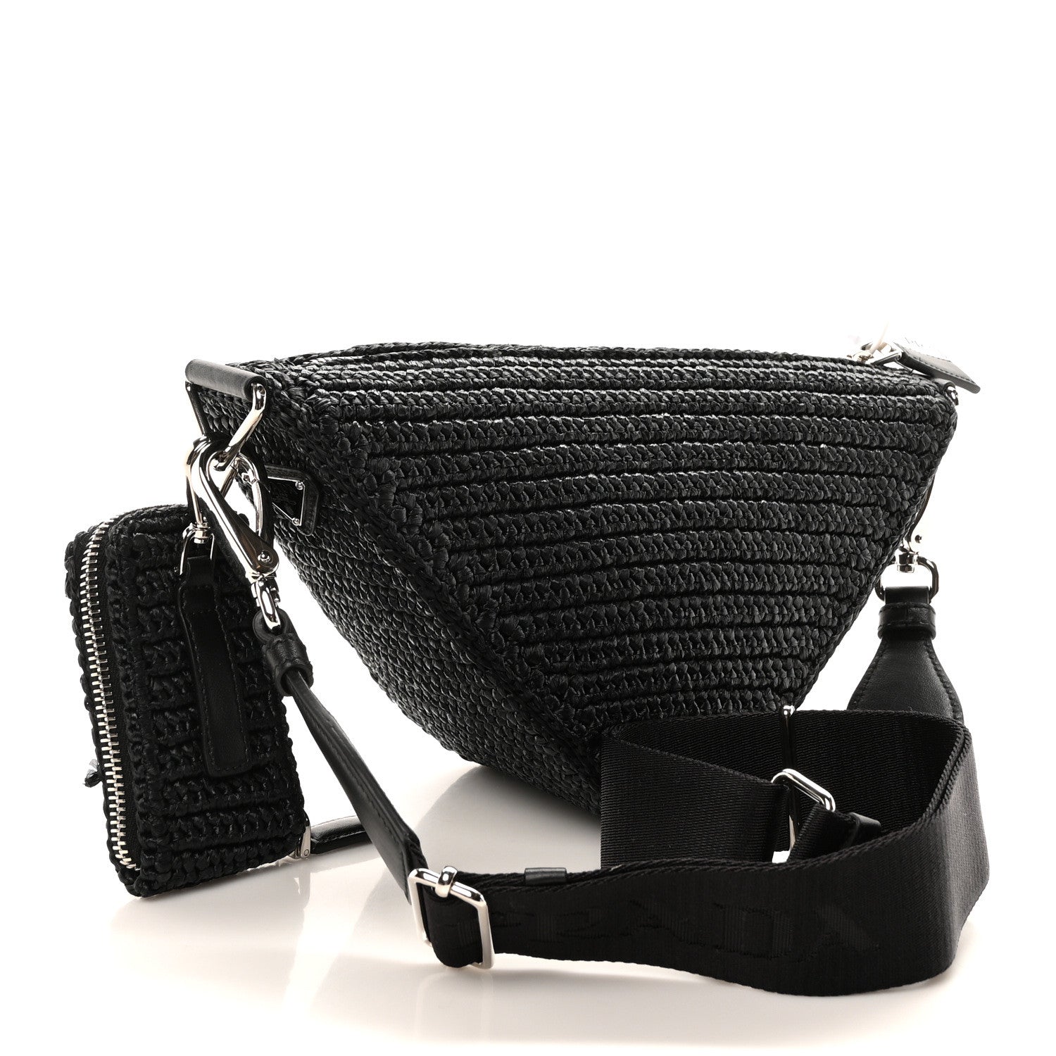 Prada Yarn Raffia Effect Crochet Triangle Shoulder Bag Black 3 of 9