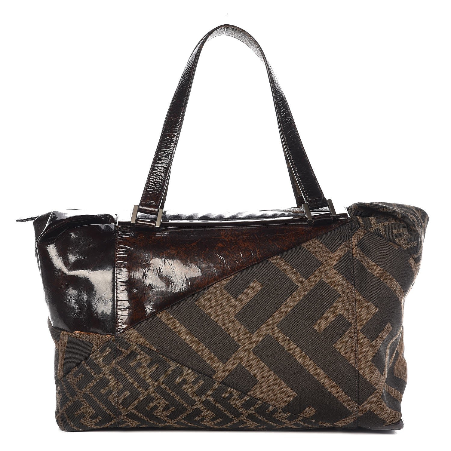 Fendi Patent Zucca To You Satchel Tobacco 1 of 15