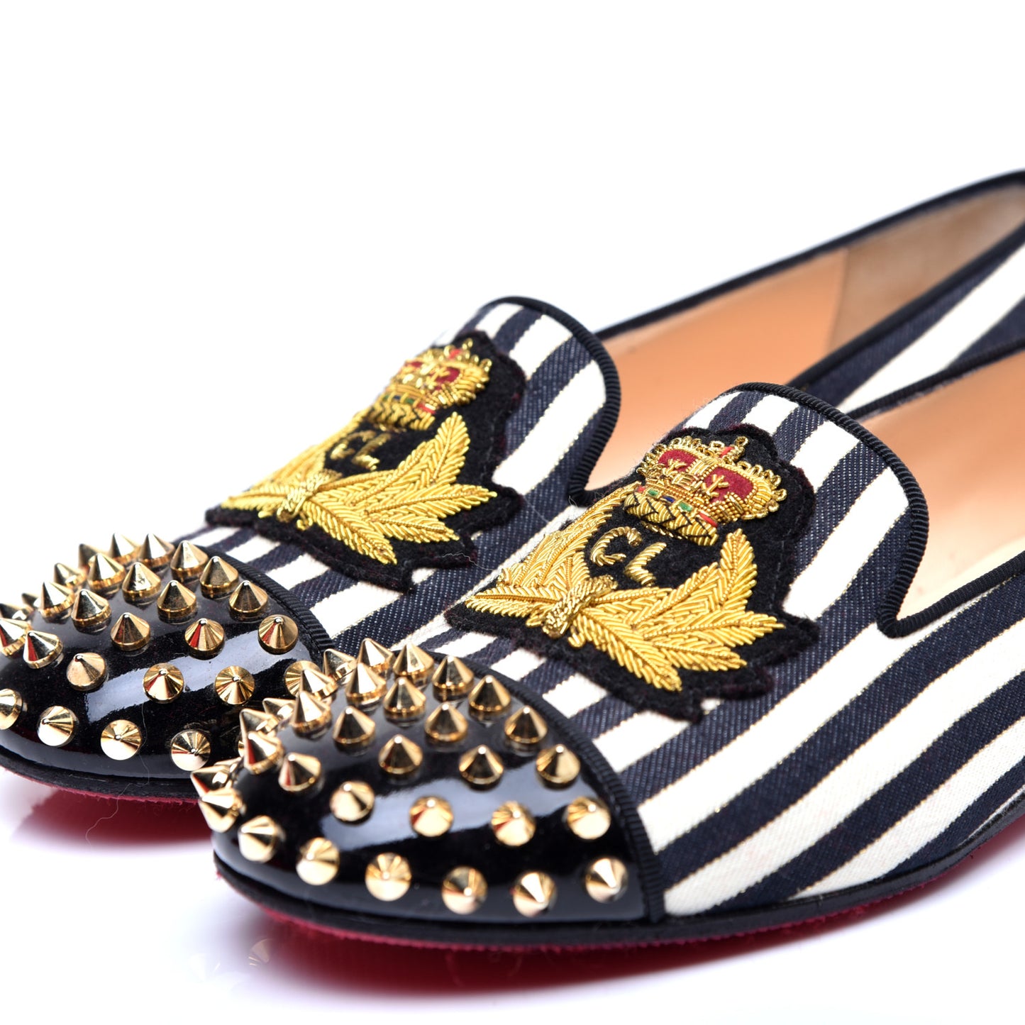 Toile Rayee Patent Spikes Womens Intern Flat Loafers 35.5 Black White