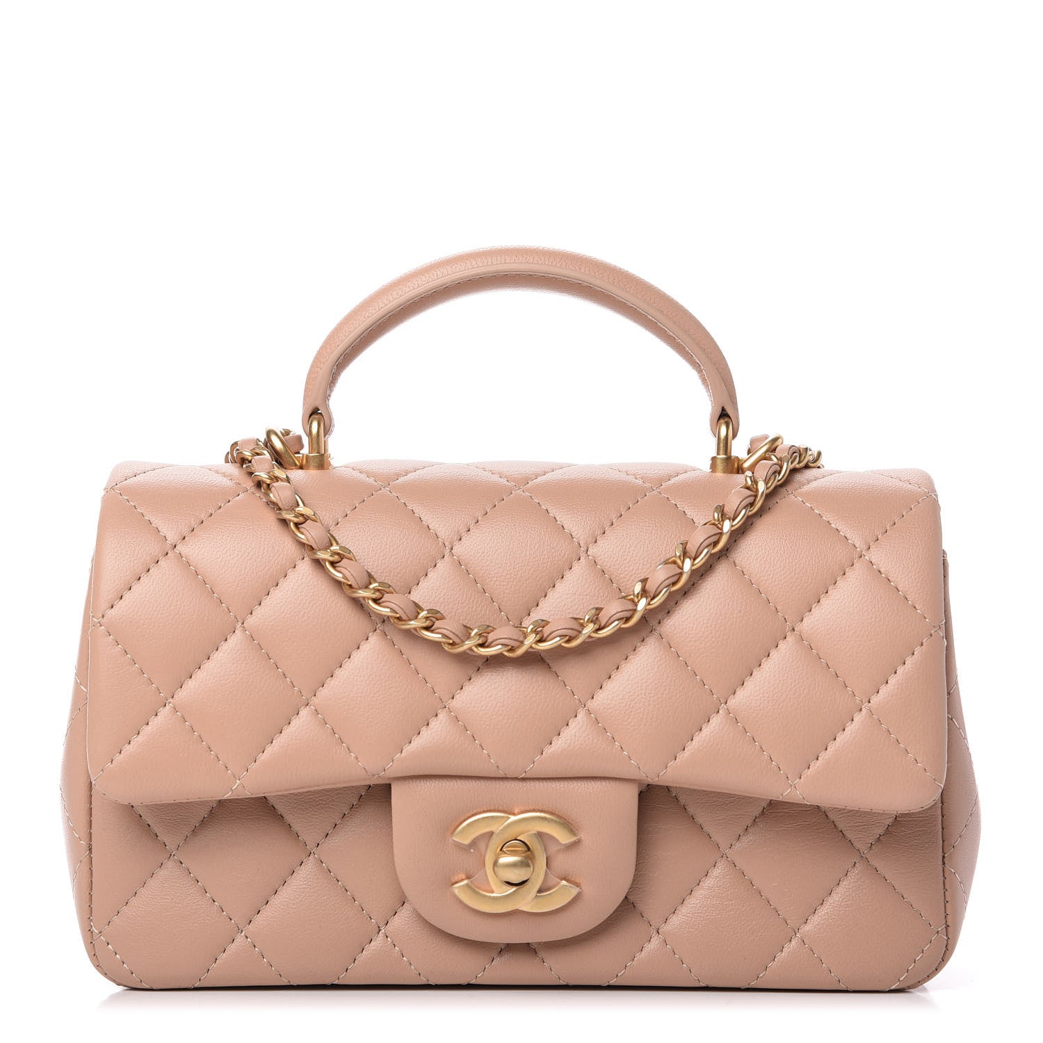 Chanel Lambskin Quilted Mini Top Handle Rectangular Flap Beige 1 of 10