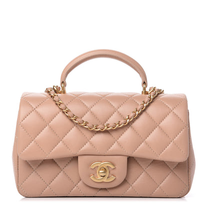 Chanel Lambskin Quilted Mini Top Handle Rectangular Flap Beige 1 of 10
