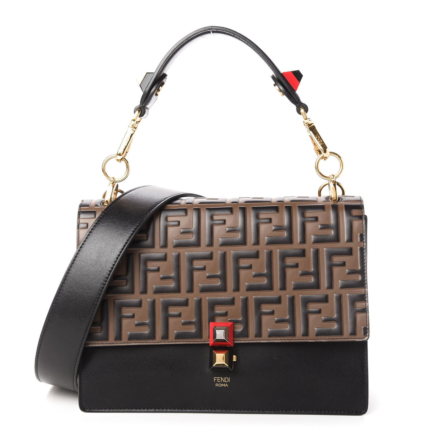 Vitello Liberty Bi-Color FF 1974 Embossed Kan I Shoulder Bag Black Maya