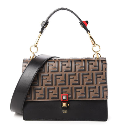 Fendi Vitello Liberty Bi-Color FF 1974 Embossed Kan I Shoulder Bag Black Maya 1 of 11