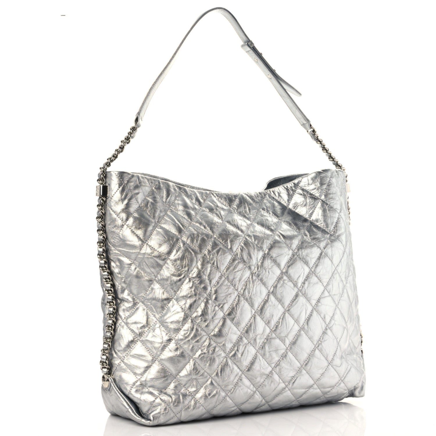 Chanel Metallic Crackled Calfskin Quilted Hobo Silver 3 of 9