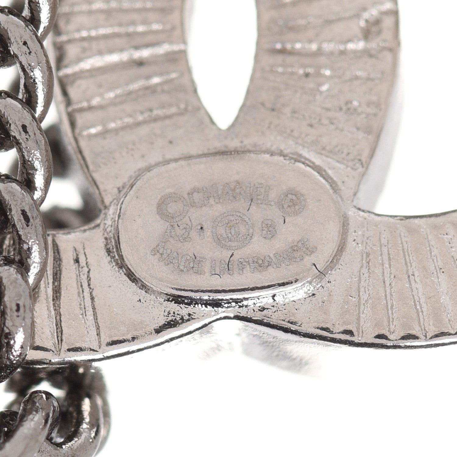 Chanel Crystal Chain CC Earrings Silver 4 of 5