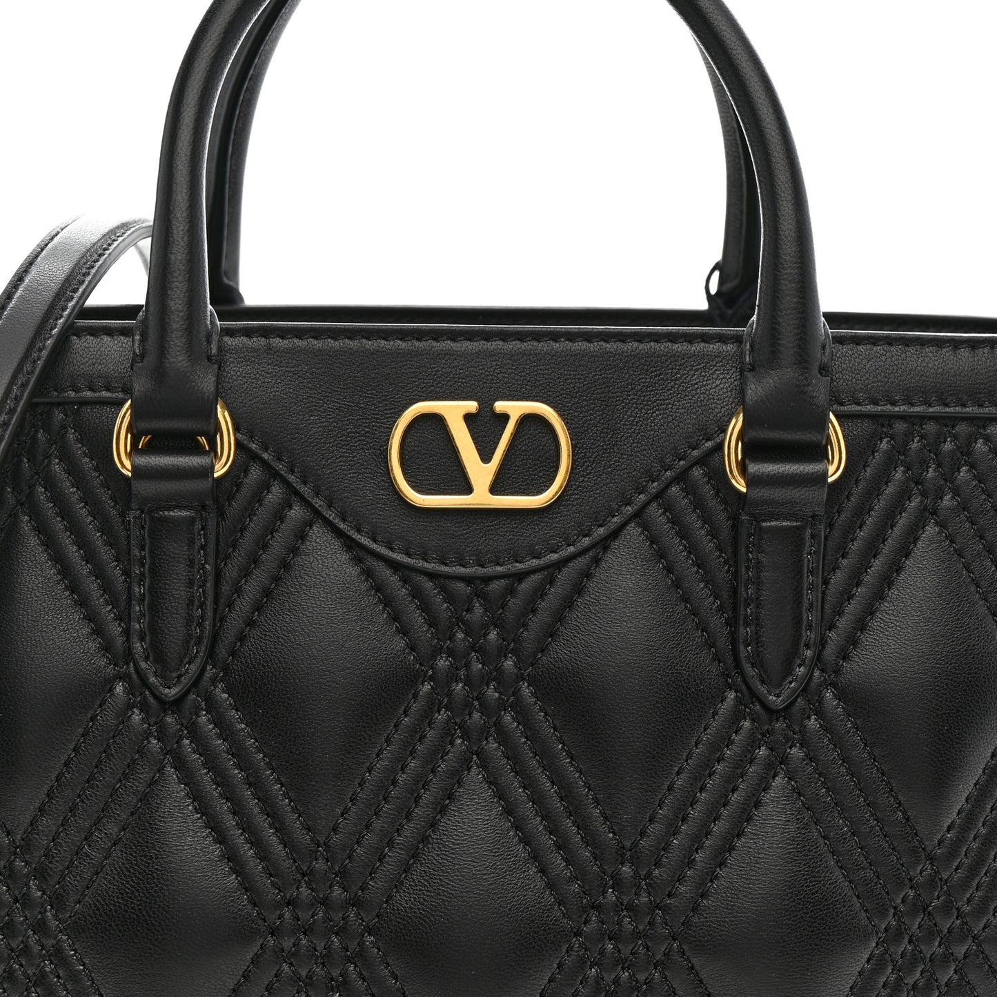 Calfskin Quilted Vlogo Small Top Handle Shoulder Bag Black