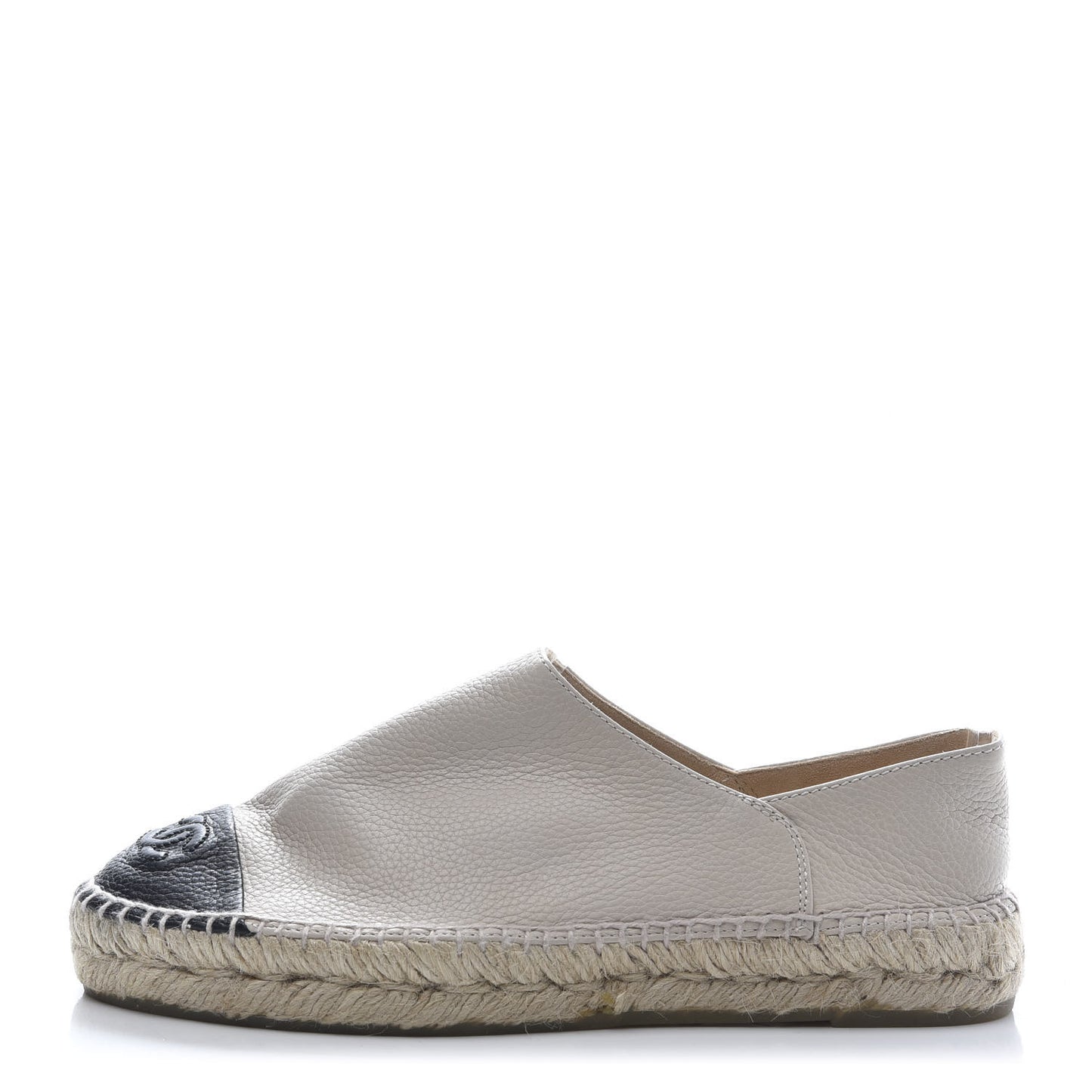 Grained Calfskin CC Espadrilles 38 Beige Black