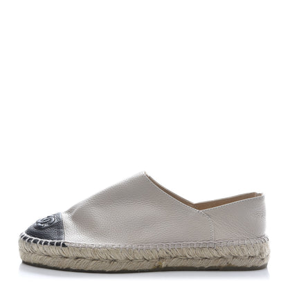 Chanel Grained Calfskin CC Espadrilles 38 Beige Black 1 of 8