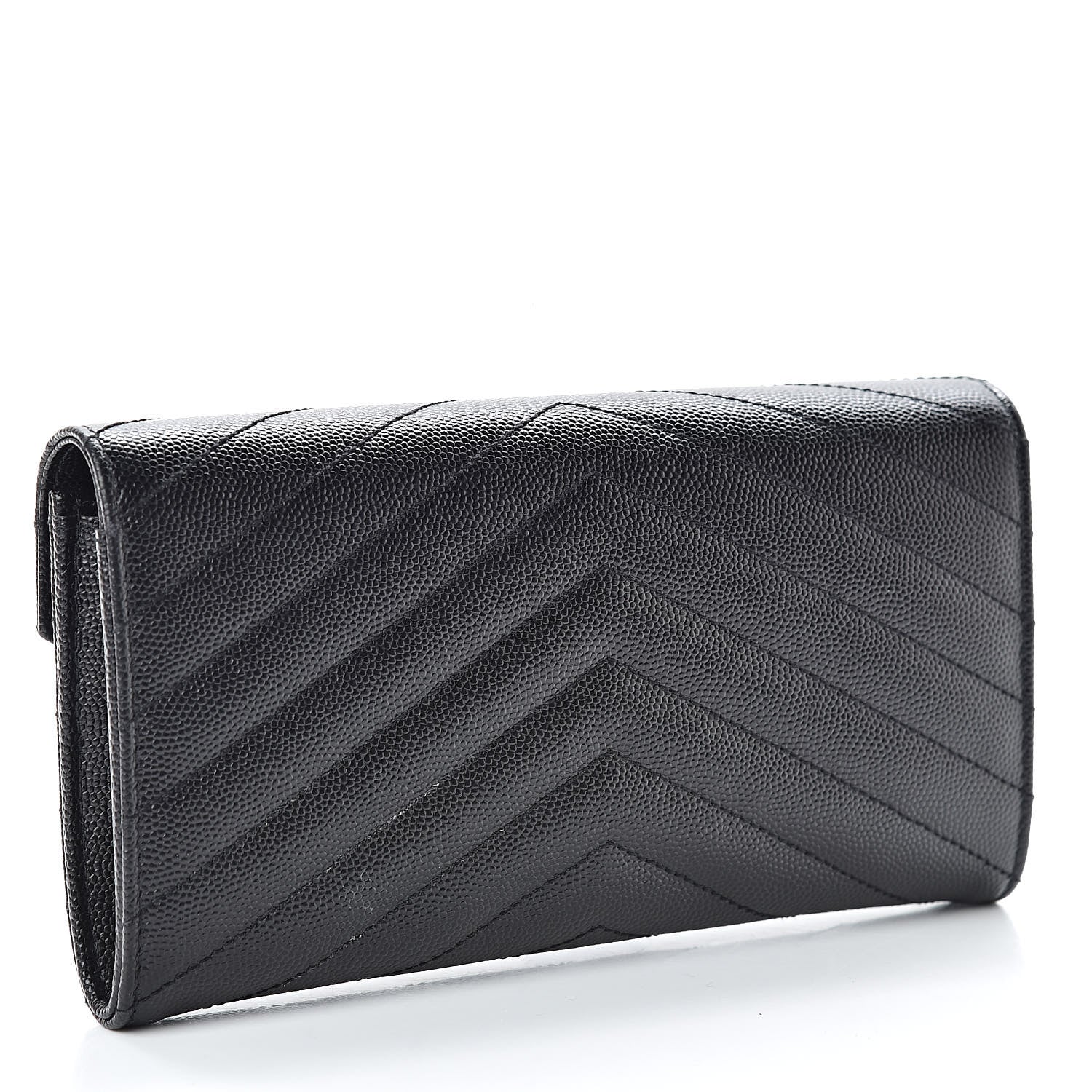 Saint Laurent Grain De Poudre Matelasse Chevron Monogram Flap Wallet Black 3 of 8