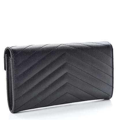 Saint Laurent Grain De Poudre Matelasse Chevron Monogram Flap Wallet Black 3 of 8