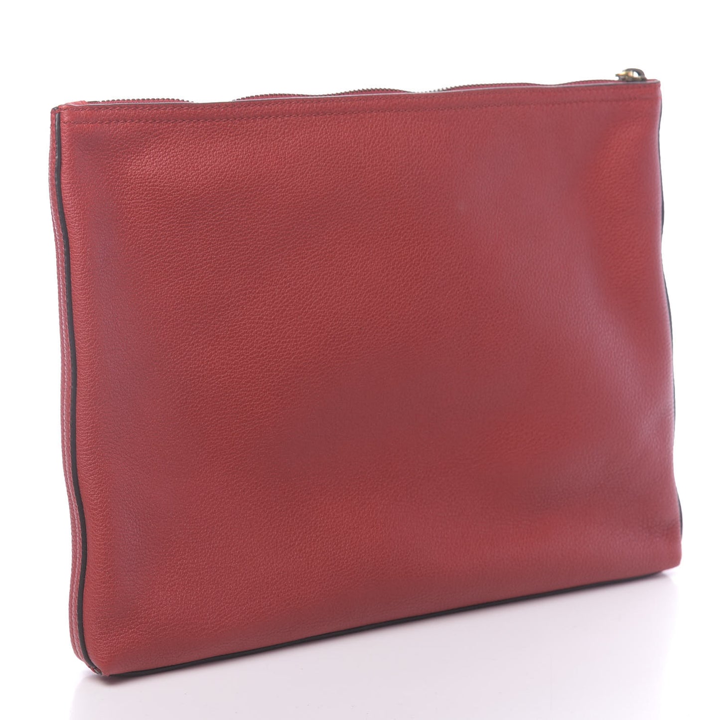 Pebbled Calfskin Medium Logo Portfolio Clutch Hibiscus Red