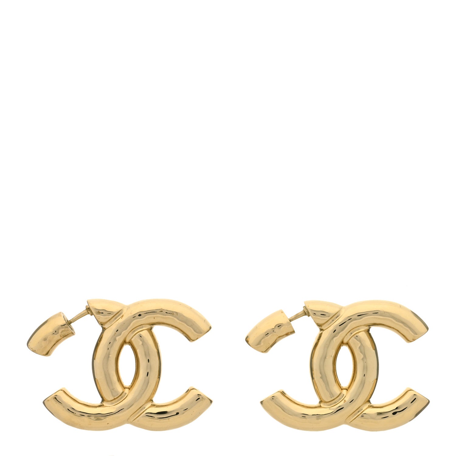 Chanel Metal Large CC Earrings Light Gold 1 of 3