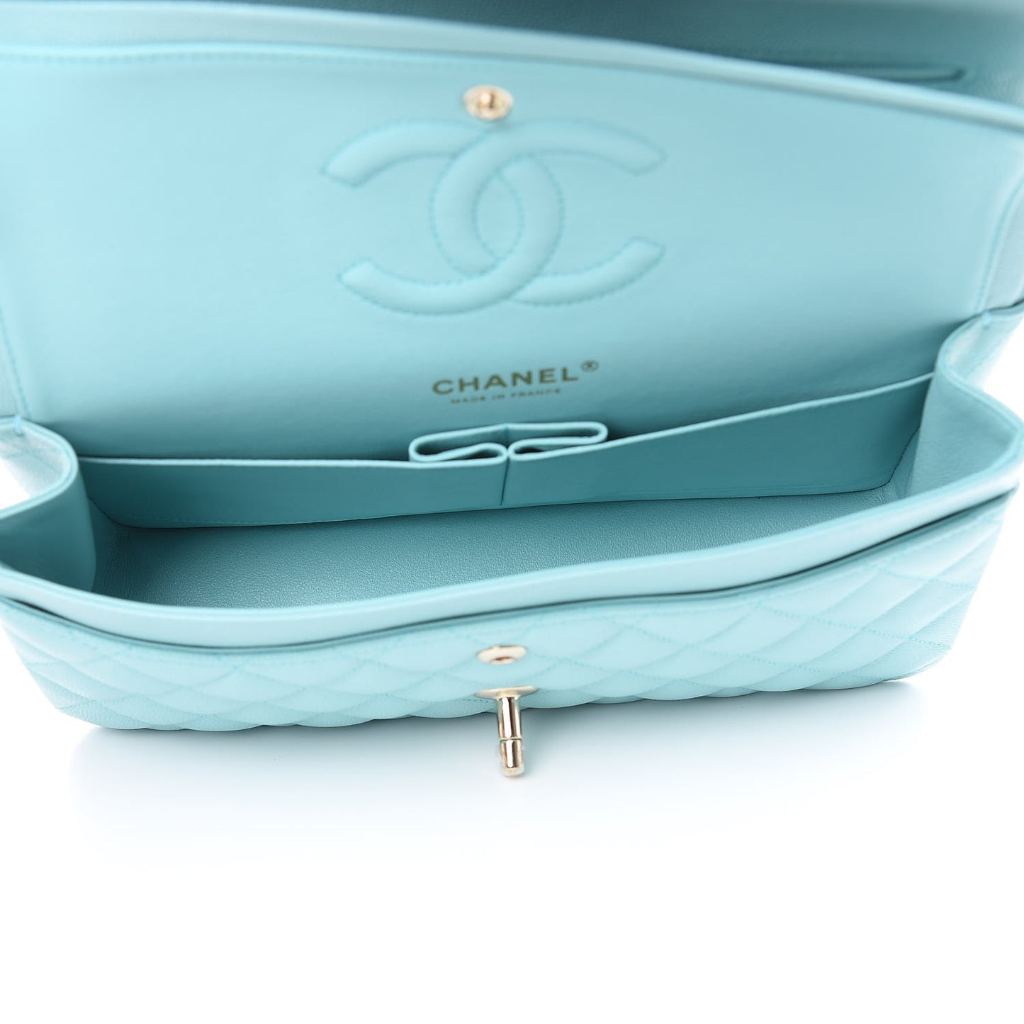 Caviar Quilted Medium Double Flap Light Blue