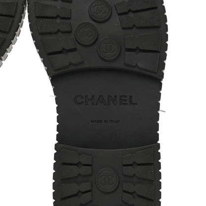 Chanel Calfskin Grosgrain Quilted Lace Up Boots 37.5 Black Grey 6 of 8
