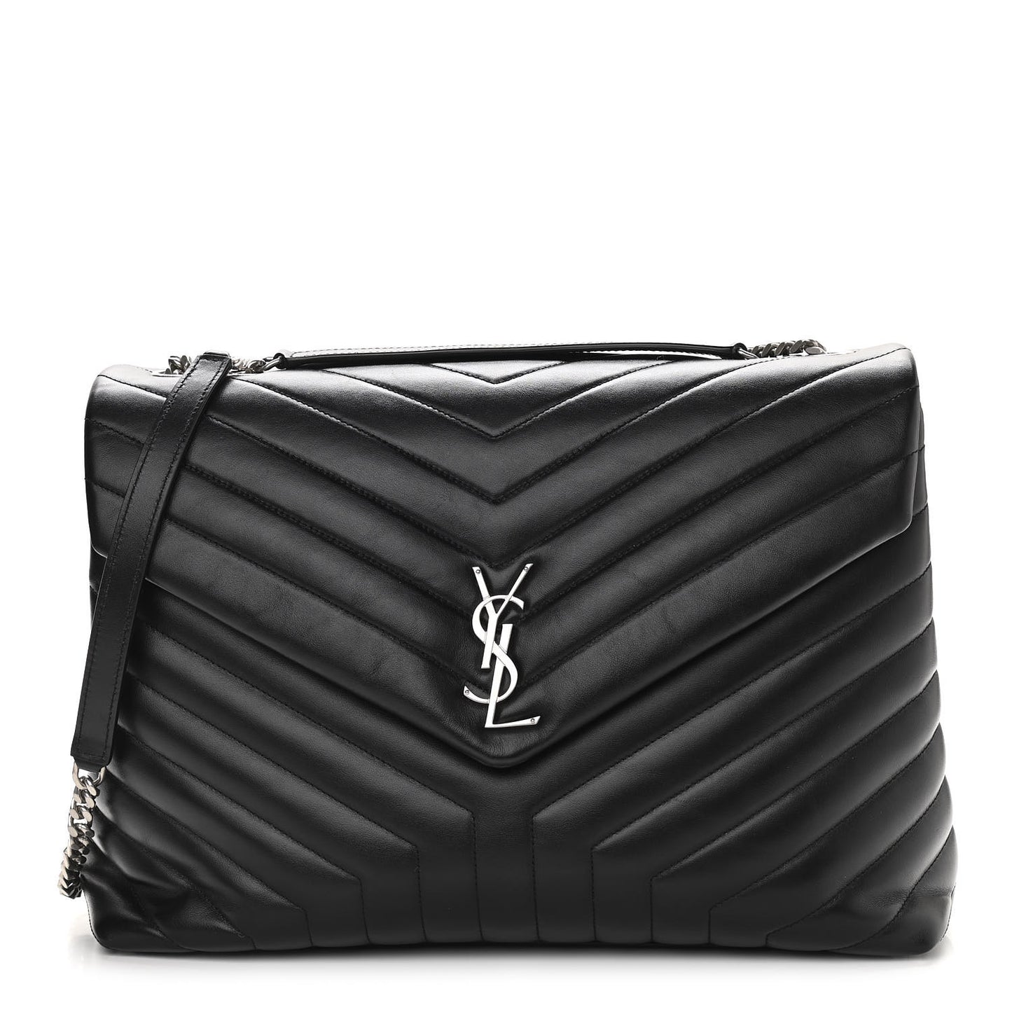 Calfskin Y Quilted Monogram Large Loulou Chain Satchel Black