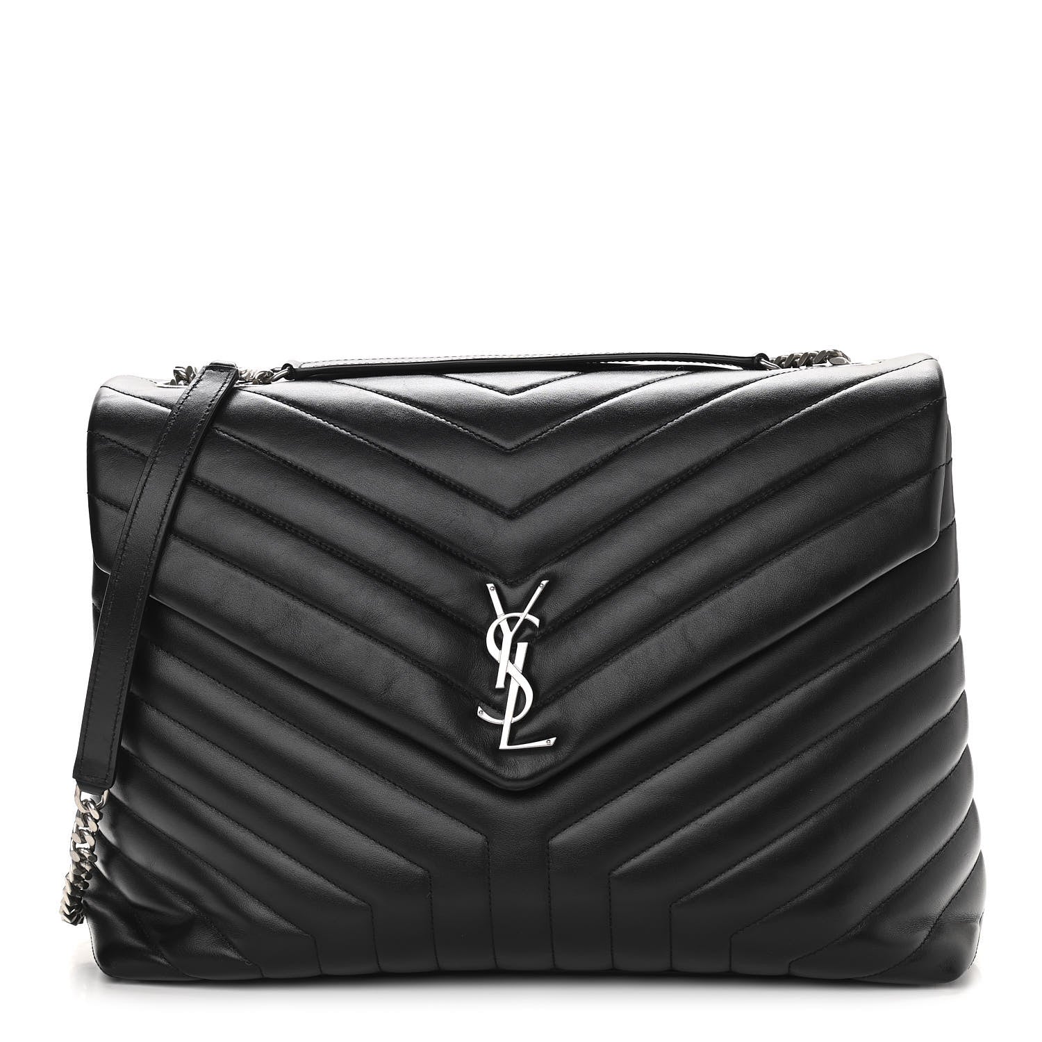 Saint Laurent Calfskin Y Quilted Monogram Large Loulou Chain Satchel Black 1 of 11