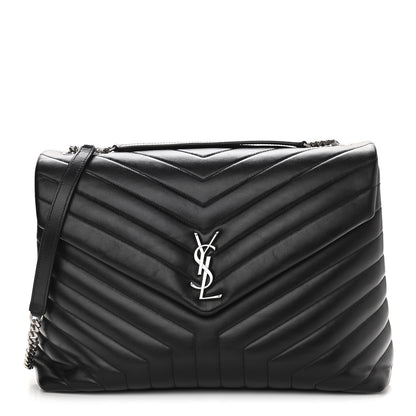 Saint Laurent Calfskin Y Quilted Monogram Large Loulou Chain Satchel Black 1 of 11