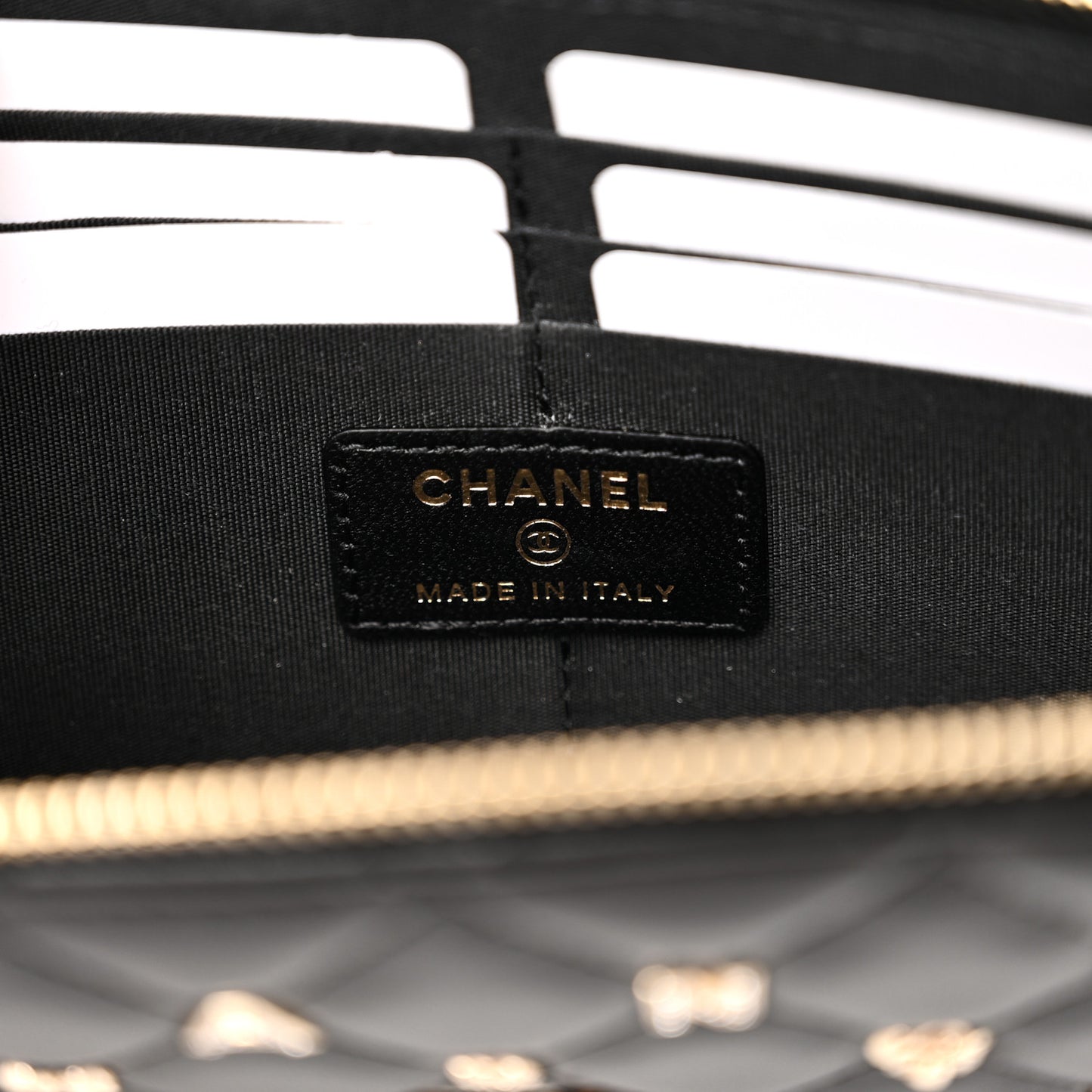 Lambskin Quilted All About Chanel Charm Wristlet Wallet Black