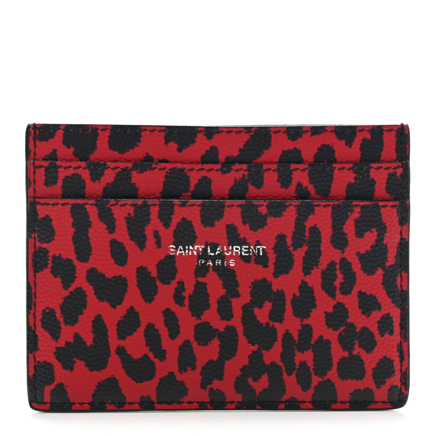 Saint Laurent Grain De Poudre Baby Cat Print Card Case Rouge Eros Black 1 of 8