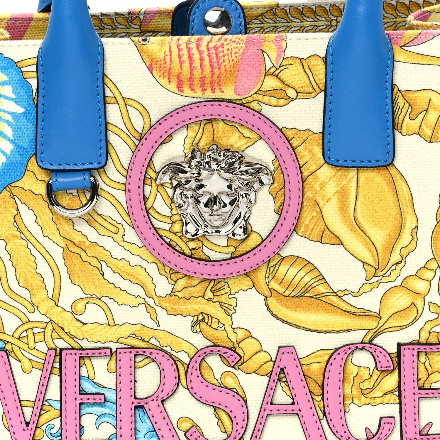 Versace Canvas Barocco Underwater Medusa Small Tote Light Blue White 8 of 10