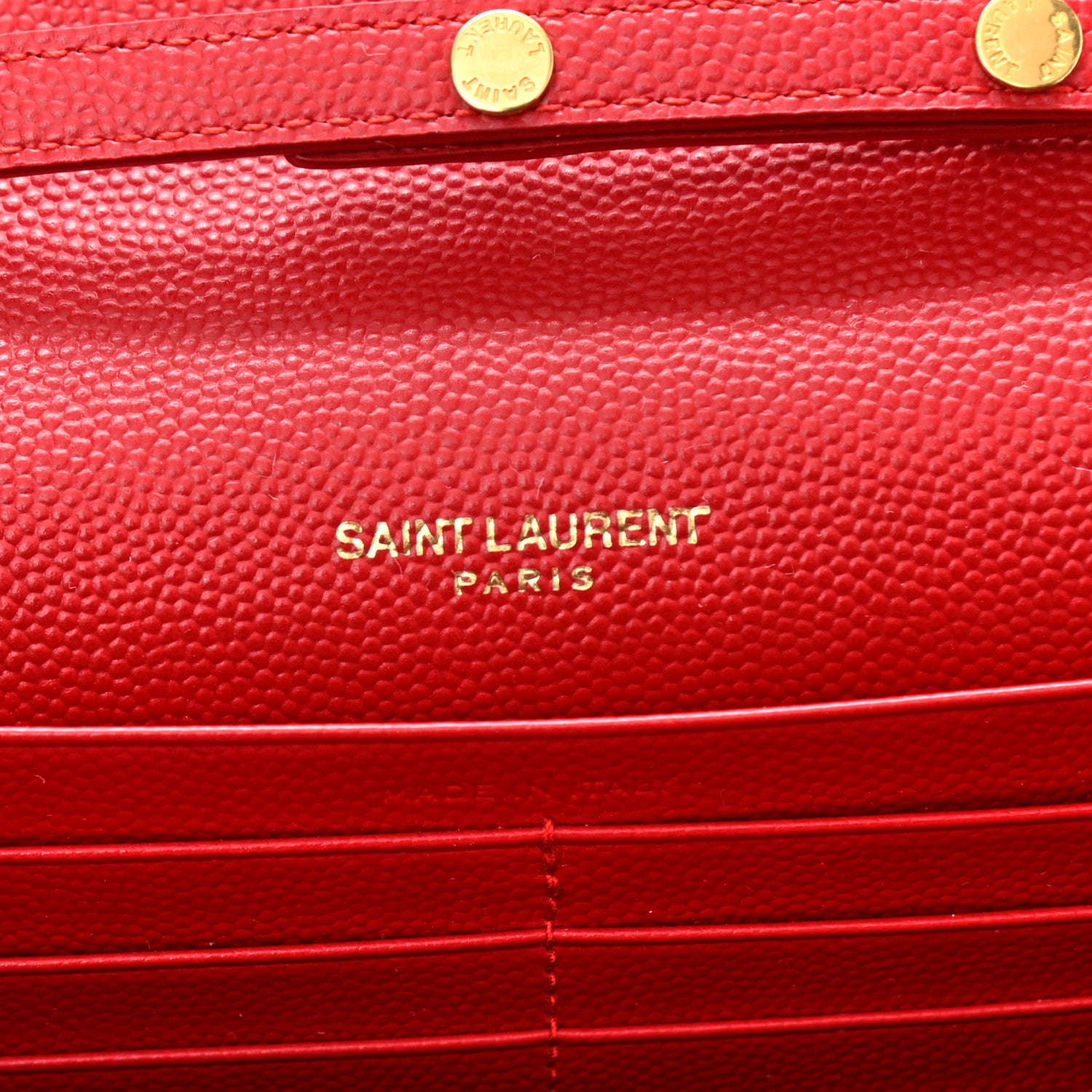 Saint Laurent Grain De Poudre Matelasse Chevron Monogram Chain Wallet New Red 6 of 10