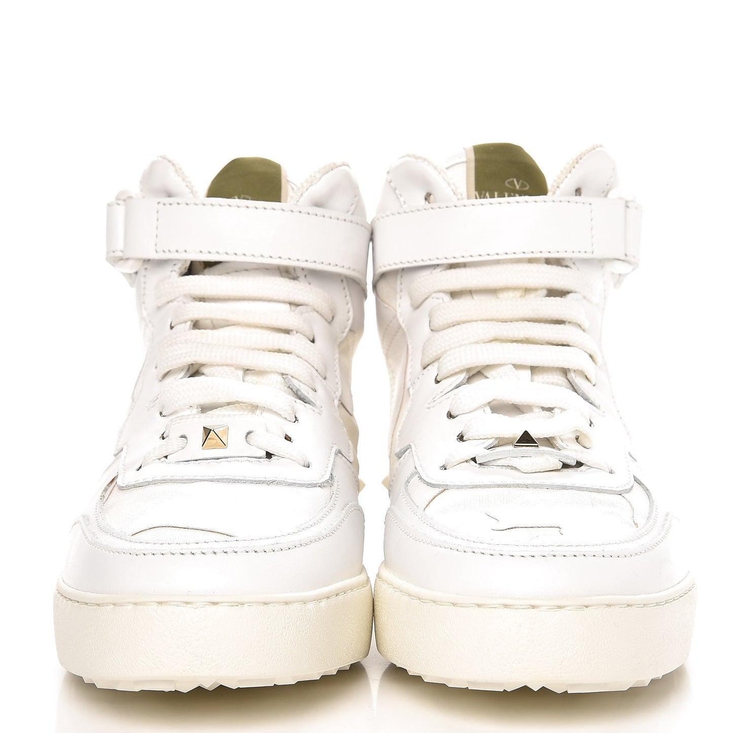 Calfskin Rockstud High Top Sneakers 39.5 White