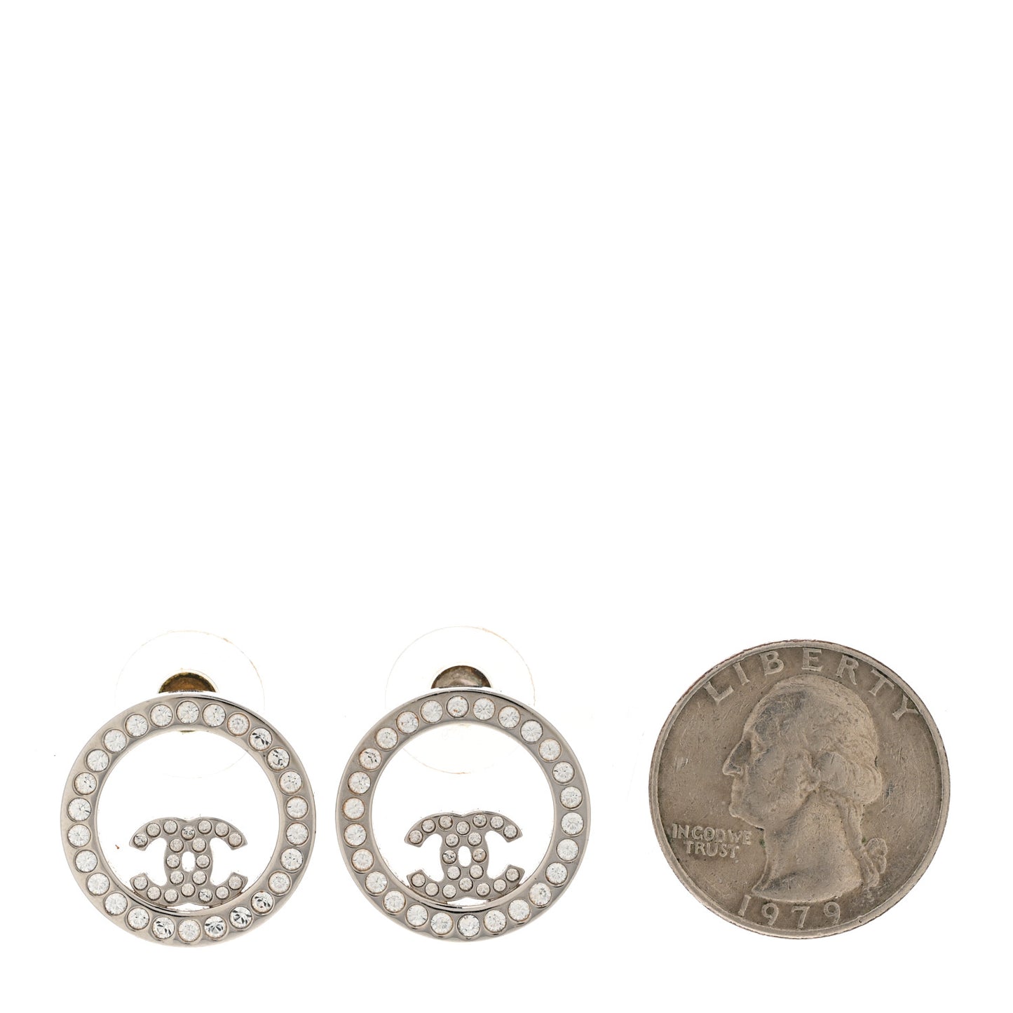 Crystal CC Round Earrings Silver