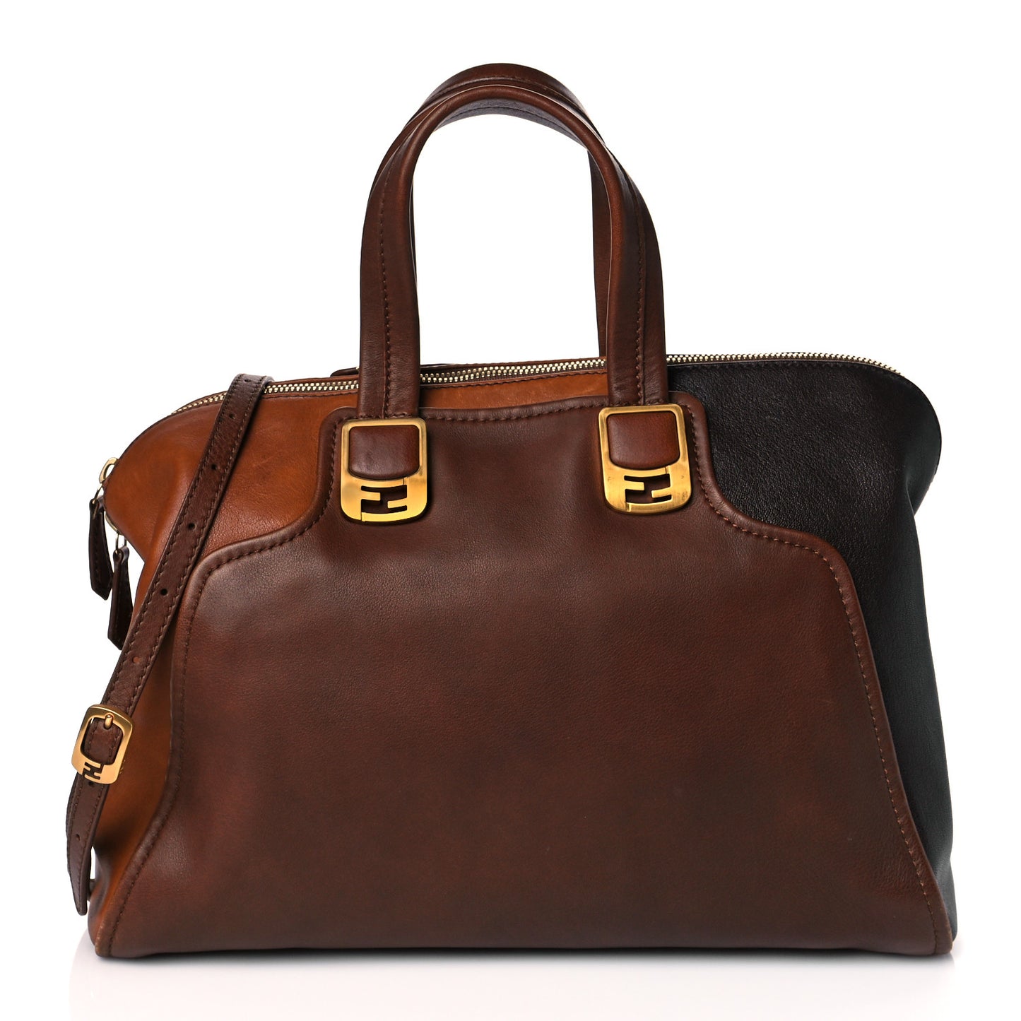 Capra Vitello Saddle Colorblock Large Chameleon Tote Moro Biscotto
