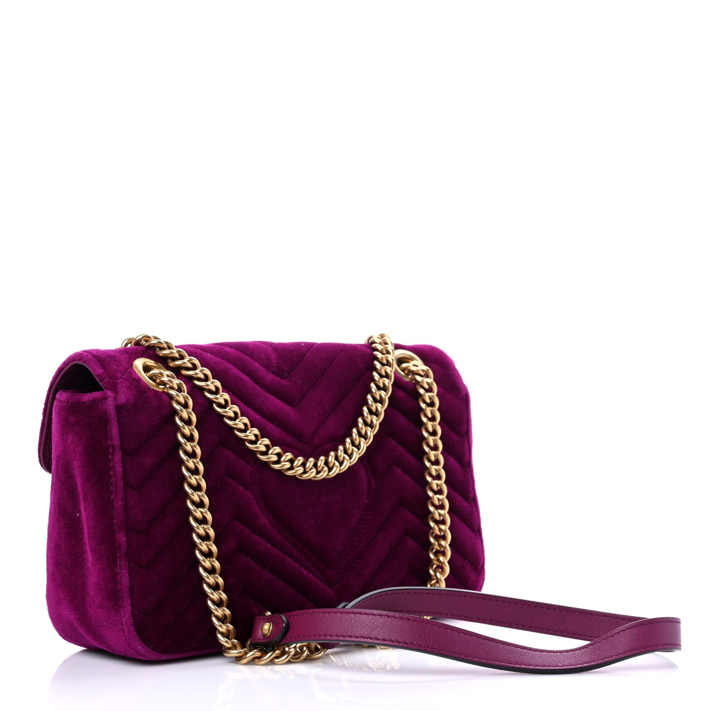 Velvet Matelasse Small GG Marmont Shoulder Bag Fuchsia Violet Cyclamen