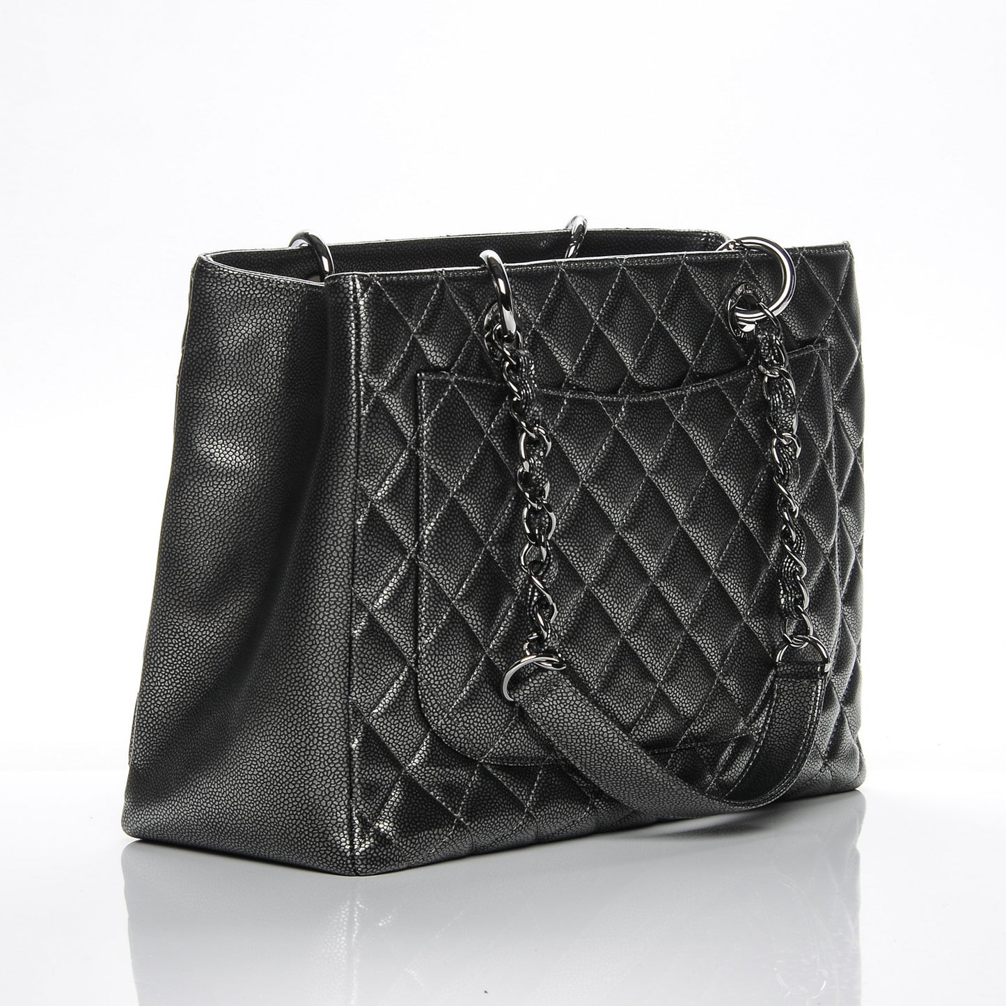 Metallic Caviar Quilted Grand Shopping Tote GST Dark Silver