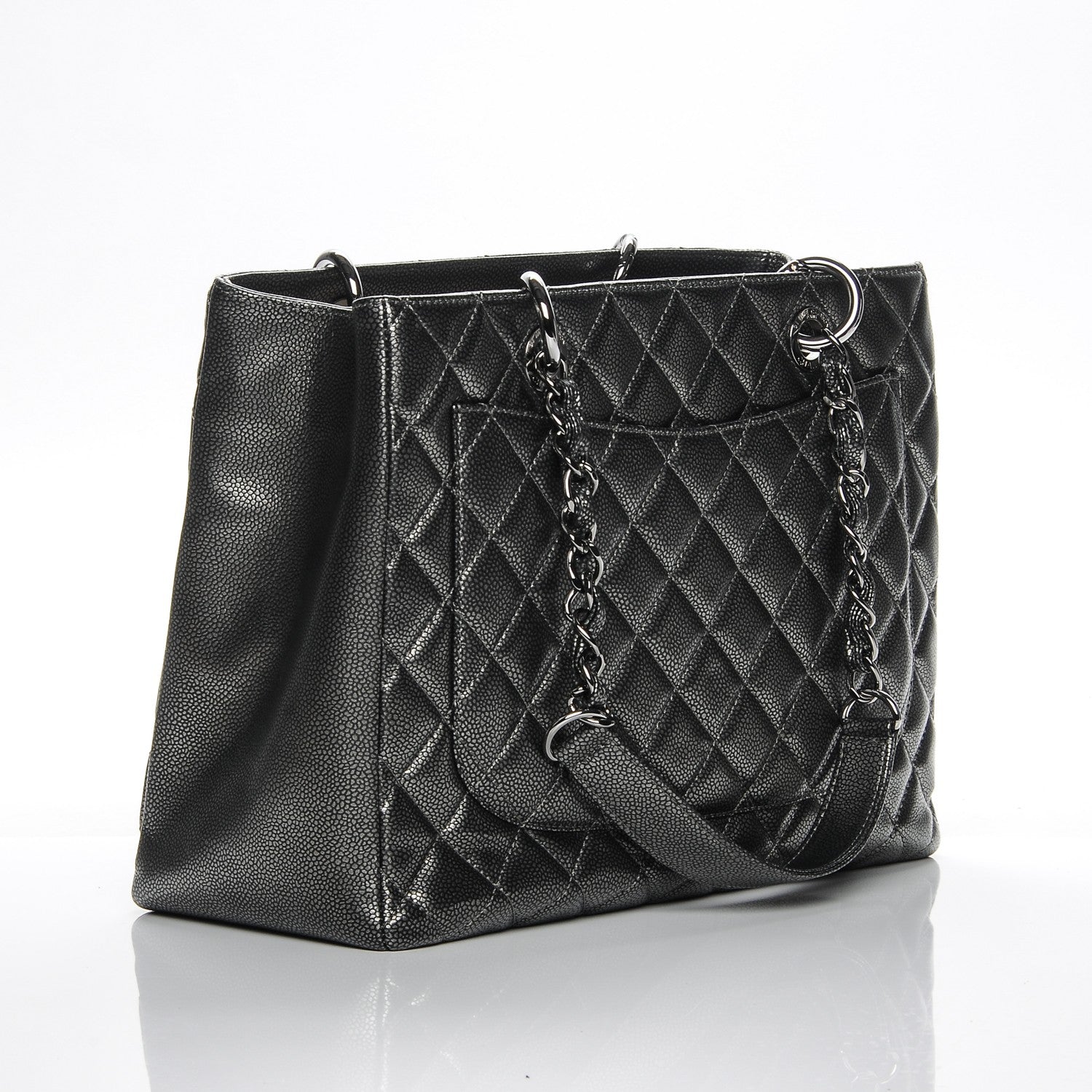 Chanel Metallic Caviar Quilted Grand Shopping Tote GST Dark Silver 3 of 7