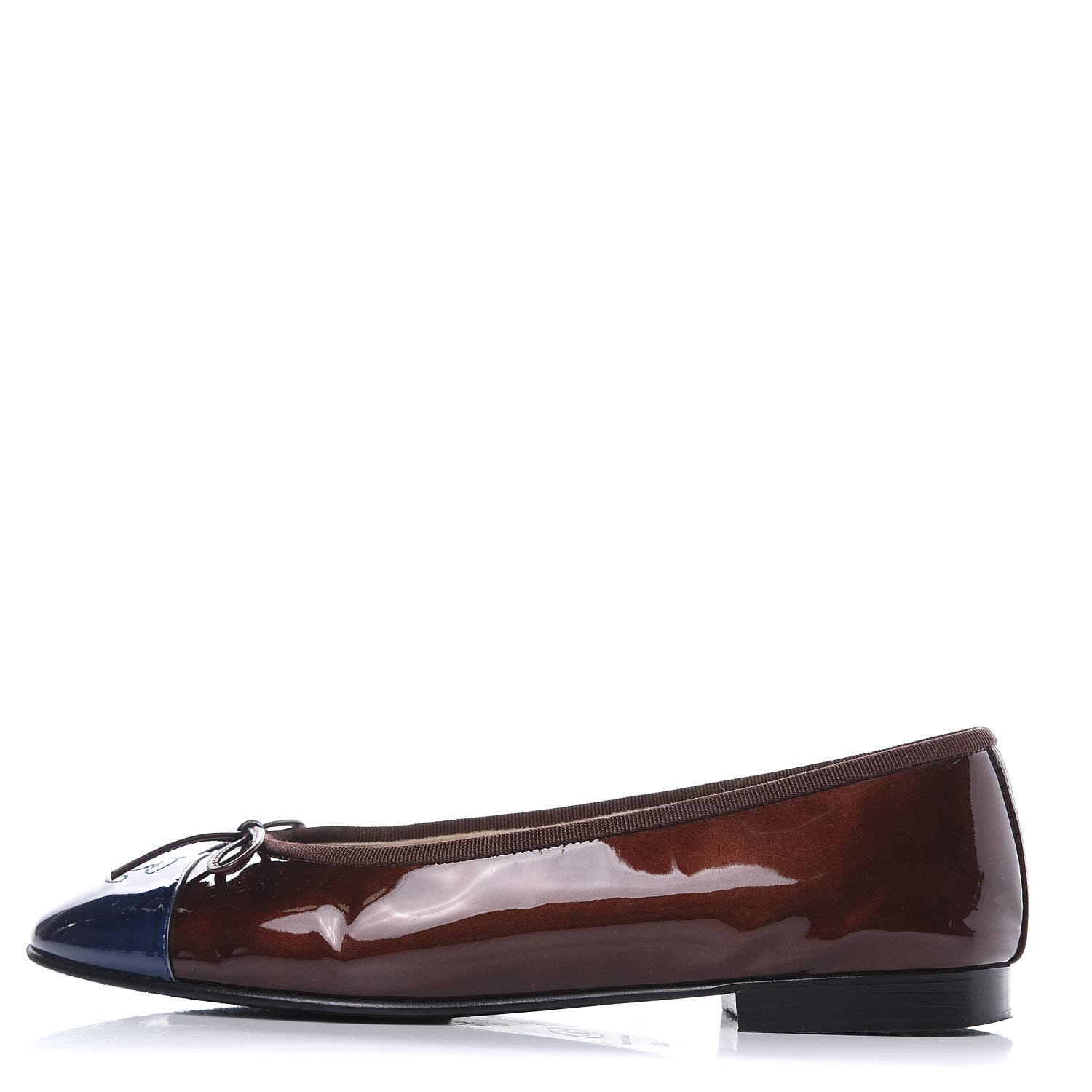 Chanel Patent CC Cap Toe Ballerina Flats 39 Navy Burgundy 1 of 12