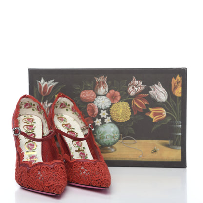 Gucci Lace Pizzo Venice Pumps 39 Hibiscus Red 9 of 9