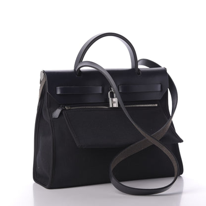 Hermes Vache Hunter Toile Herbag Zip 31 PM Bleu Indigo Black 3 of 9