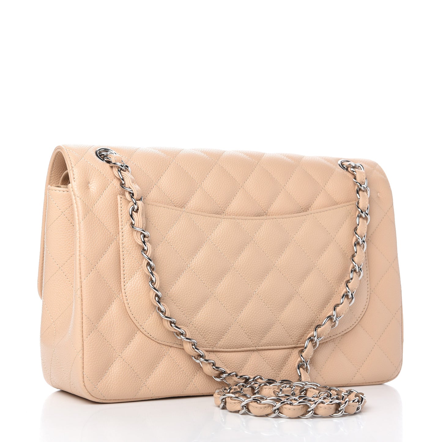 Caviar Quilted Jumbo Double Flap Beige Clair