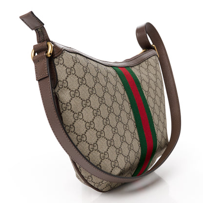 Gucci GG Supreme Monogram Textured Dollar Calfskin Web Small Ophidia Half Moon Hobo Beige Ebony New Acero 3 of 12