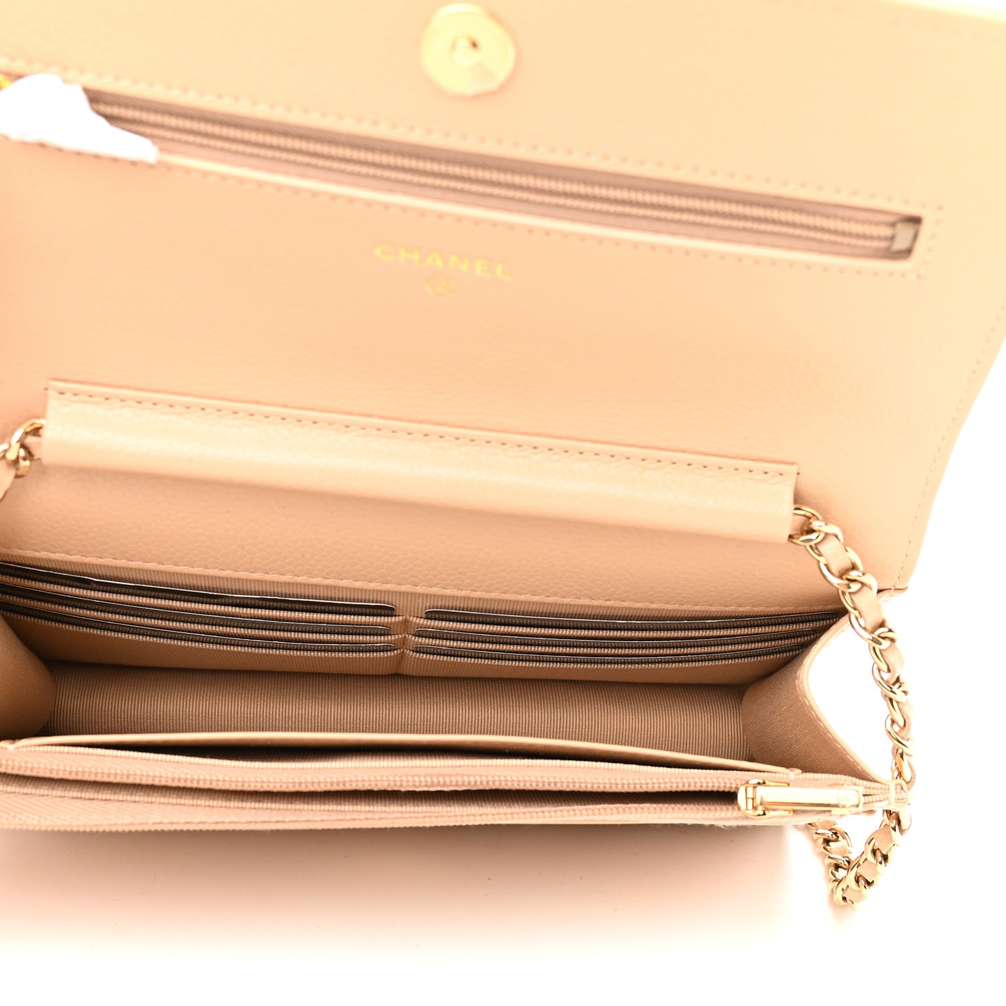 Caviar Quilted Wallet On Chain WOC Beige