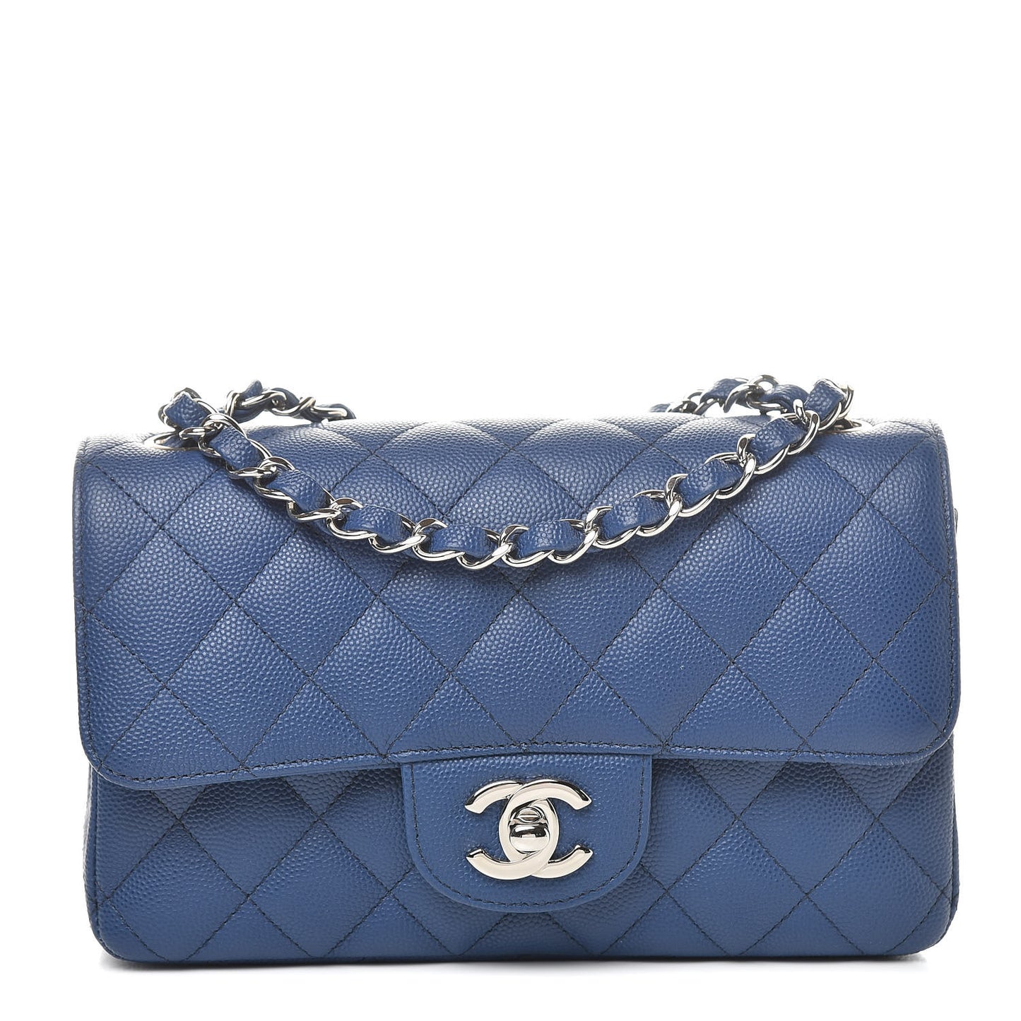 Caviar Quilted Mini Rectangular Flap Blue