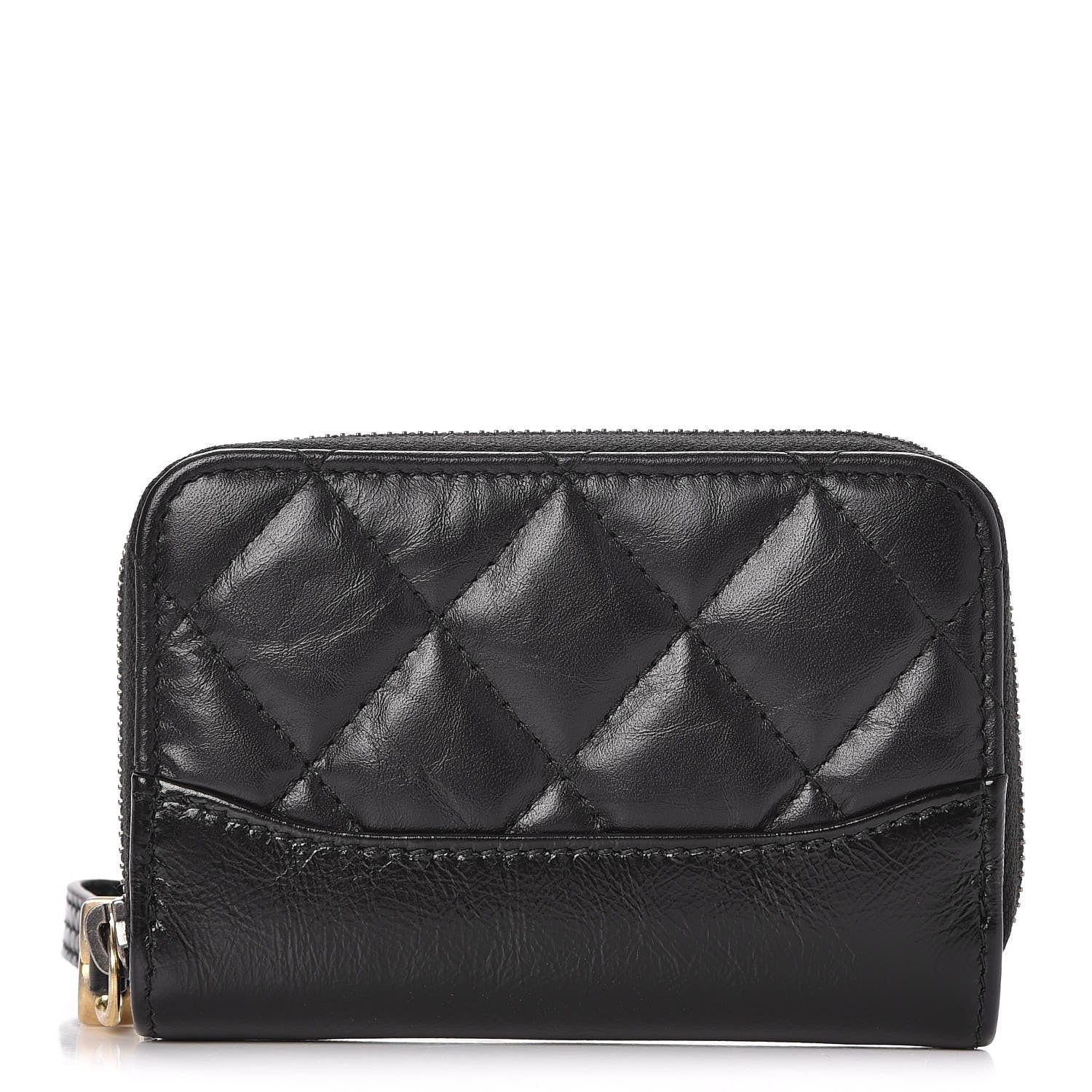 Chanel Aged Calfskin Quilted Gabrielle Zip Around Coin Purse Wallet Black 1 of 8