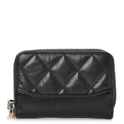 Chanel Aged Calfskin Quilted Gabrielle Zip Around Coin Purse Wallet Black 1 of 8