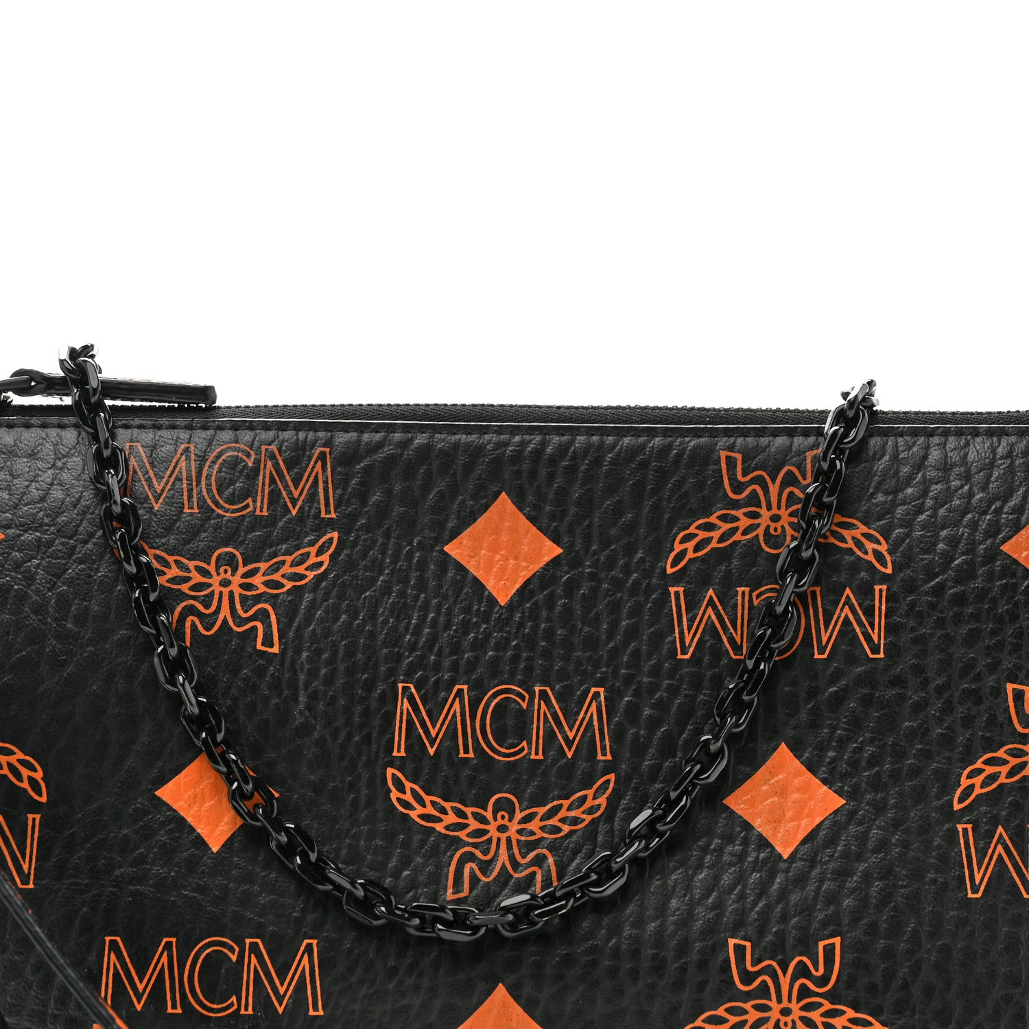 MCM Visetos Zip Chain Pouch Black Cognac 8 of 11