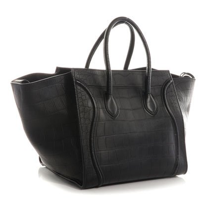 Celine Crocodile Embossed Small Phantom Luggage Black 3 of 8