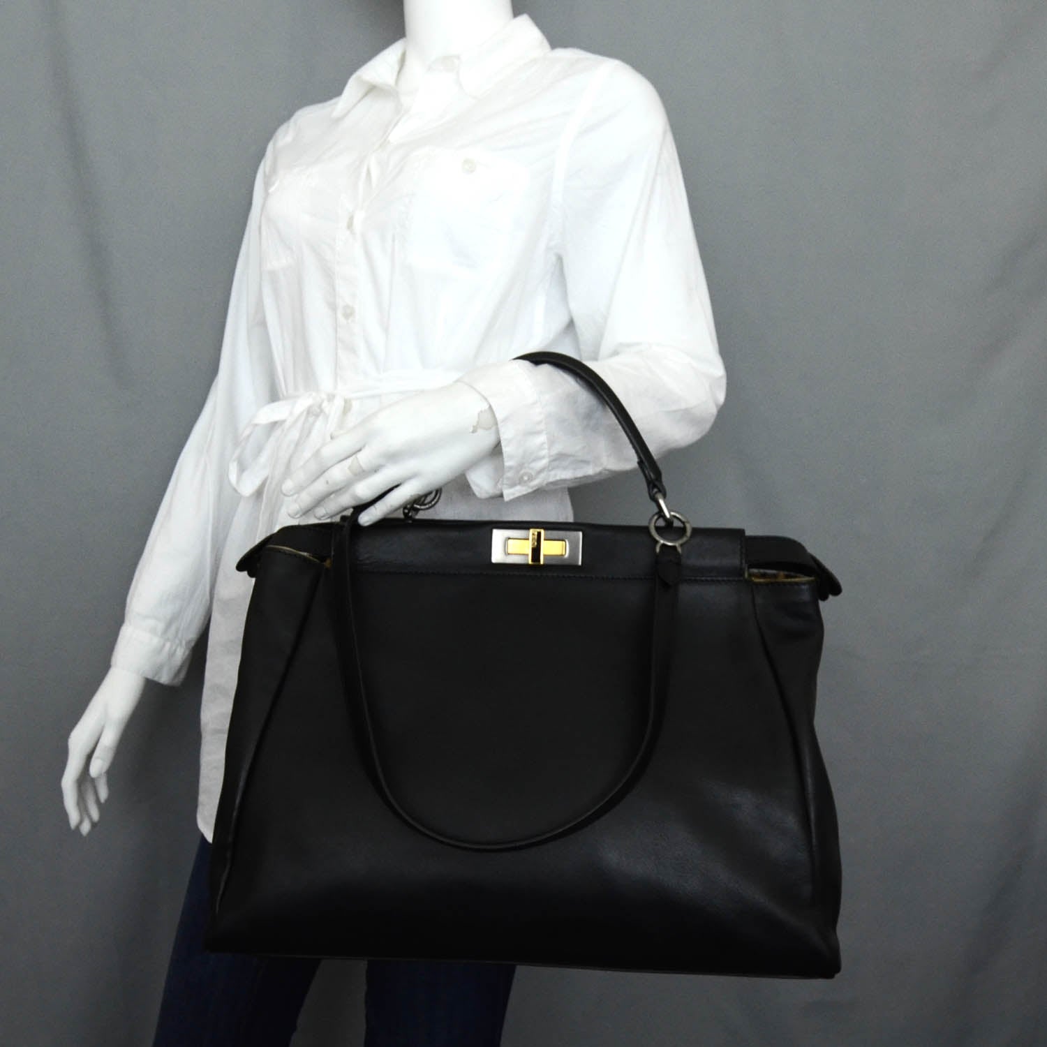 Fendi Calfskin Calf Hair Leopard Print Large Peekaboo Iconic Satchel Black 2 of 13