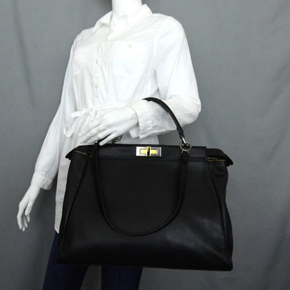 Fendi Calfskin Calf Hair Leopard Print Large Peekaboo Iconic Satchel Black 2 of 13