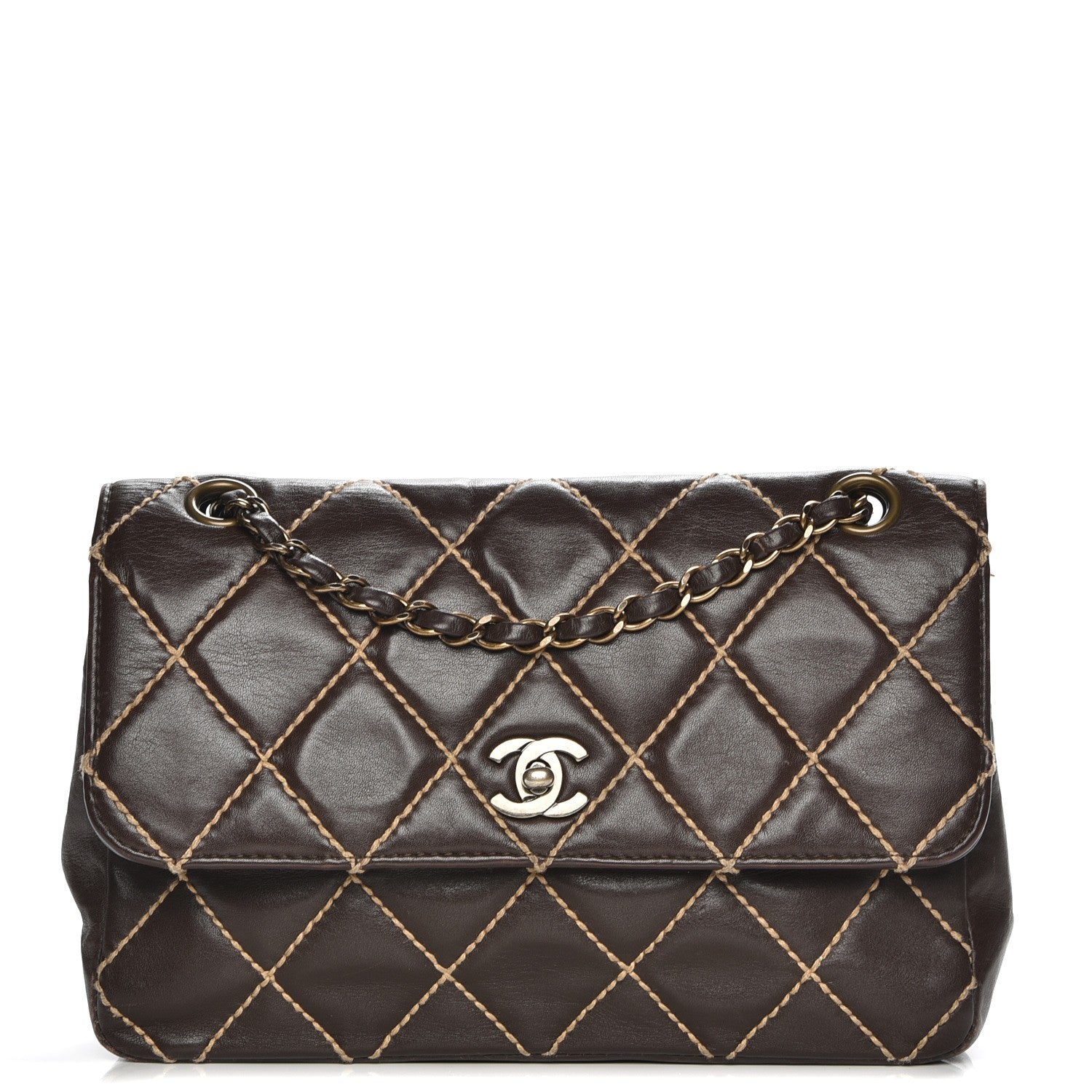 Chanel Calfskin Quilted Wild Stitch Medium Flap Brown 1 of 9