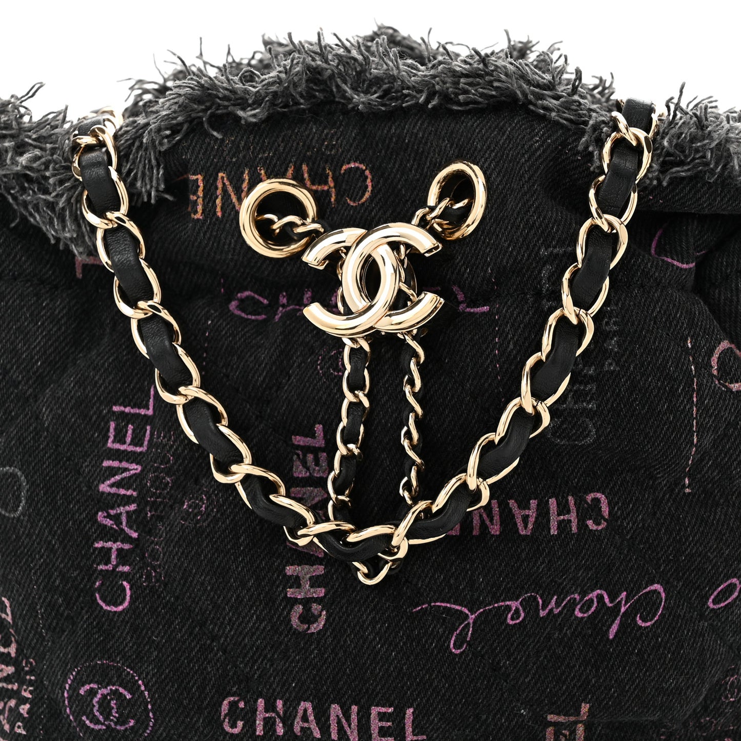 Denim Quilted Mood Small Bucket With Chain Black Multicolor